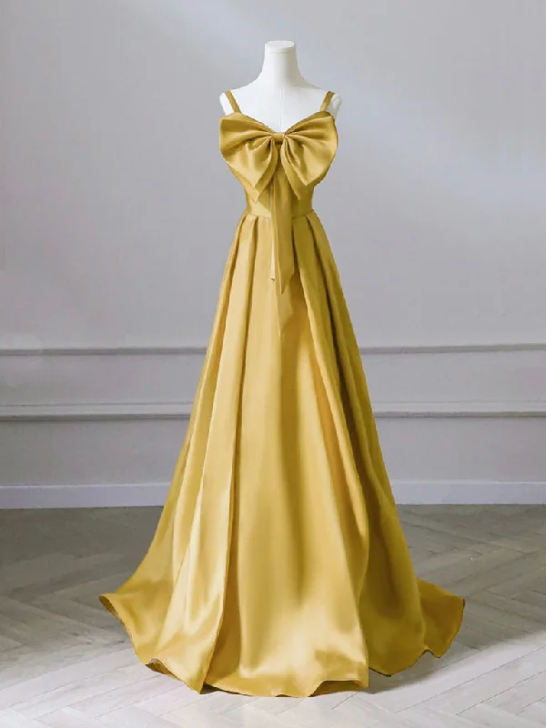 Sweetheart Neckline Dress A-Line Sweetheart Neck Satin Yellow Long Prom Dress, Yellow Long Formal Dress Sweetheart Neckline Dress A-Line Sweetheart Neck Satin Yellow Long Prom Dress, Yellow Long Formal Dress