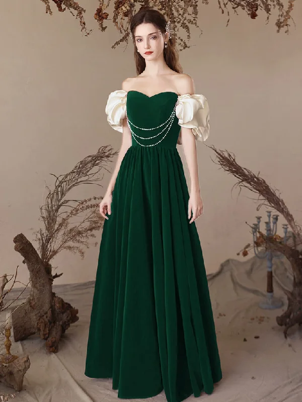 Off-White Gown A-Line Sweetheart Neck Velvet Green Long Prom Dress, Green Long Formal Dress Off-White Gown A-Line Sweetheart Neck Velvet Green Long Prom Dress, Green Long Formal Dress
