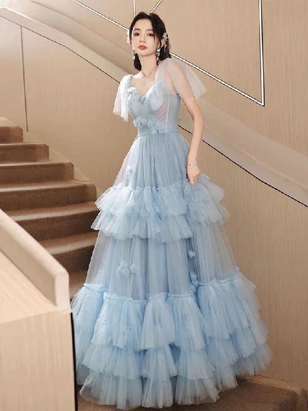Formal Red Dress A-Line Tulle Blue Long Prom Dress, Blue Tulle Long Evening Formal Dress Formal Red Dress A-Line Tulle Blue Long Prom Dress, Blue Tulle Long Evening Formal Dress