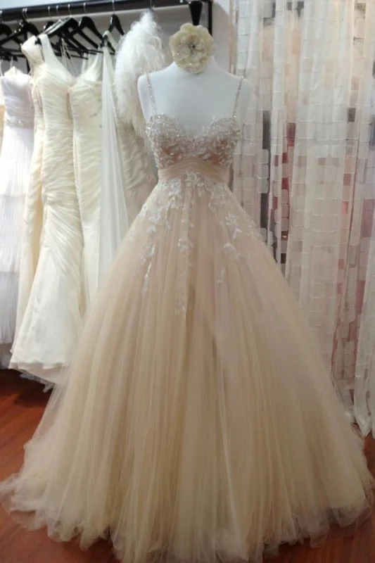 Draped Satin Gown A Line Tulle Long Prom with Straps Sweetheart Lace Appliques Wedding Dress Draped Satin Gown A Line Tulle Long Prom with Straps Sweetheart Lace Appliques Wedding Dress