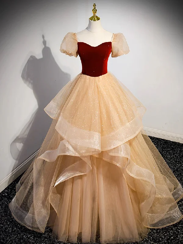 Artistic Embroidered Dress A-Line Tulle Velvet Champagne Long Prom Dress, Champagne Long Formal Dress Artistic Embroidered Dress A-Line Tulle Velvet Champagne Long Prom Dress, Champagne Long Formal Dress