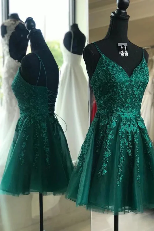 Beautiful Floor-Length Dress A Line V Neck Short Green Lace Prom Dresses, Green Lace Graduation Homecoming Dresses Beautiful Floor-Length Dress A Line V Neck Short Green Lace Prom Dresses, Green Lace Graduation Homecoming Dresses