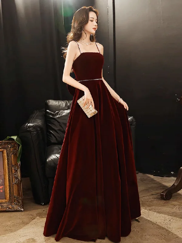 Silk Ball Gown A-Line Velvet Burgundy Long Prom Dress, Burgundy Long Evening Dress Silk Ball Gown A-Line Velvet Burgundy Long Prom Dress, Burgundy Long Evening Dress
