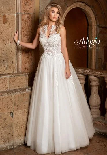 Stunning Applique Dress Adagio Bridal W9312 size 12, 18 Sheer Bodice Crystal Wedding Dress High Neck Ballgown Stunning Applique Dress Adagio Bridal W9312 size 12, 18 Sheer Bodice Crystal Wedding Dress High Neck Ballgown