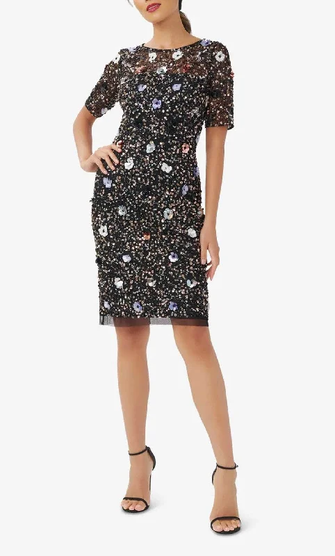 Open Back Dress Adrianna Papell AP1E210124 - Sheer Floral Beaded Short Dress