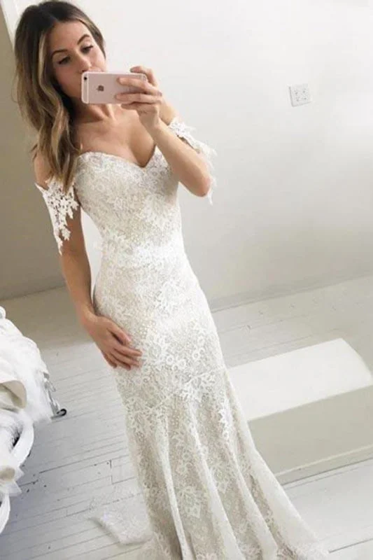 Glam Ball Gown Affordable Off the Shoulder Mermaid Long Wedding Dress