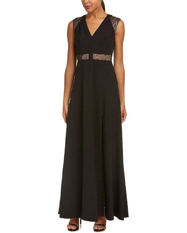 Full Skirt Dress Aidan Mattox - MN1E201092 Lace Paneled Cap Sleeve Crepe A-line Gown
