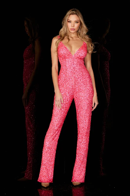 Embellished Maxi Dress Aleta 1034 Fitted Long Formal Prom Sequin Jumpsuit