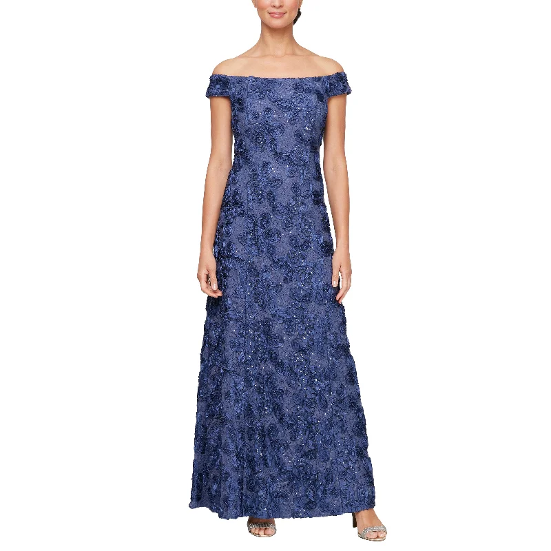 Asymmetrical Gown Alex Evenings 81122590 Long Rosette Formal Evening Dress