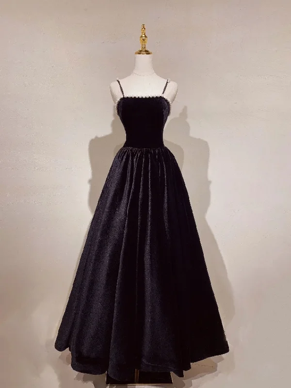 Perfect Fit Dress Aline Black Velvet Long Prom Dress, Black Formal Graduation With Beading Perfect Fit Dress Aline Black Velvet Long Prom Dress, Black Formal Graduation With Beading