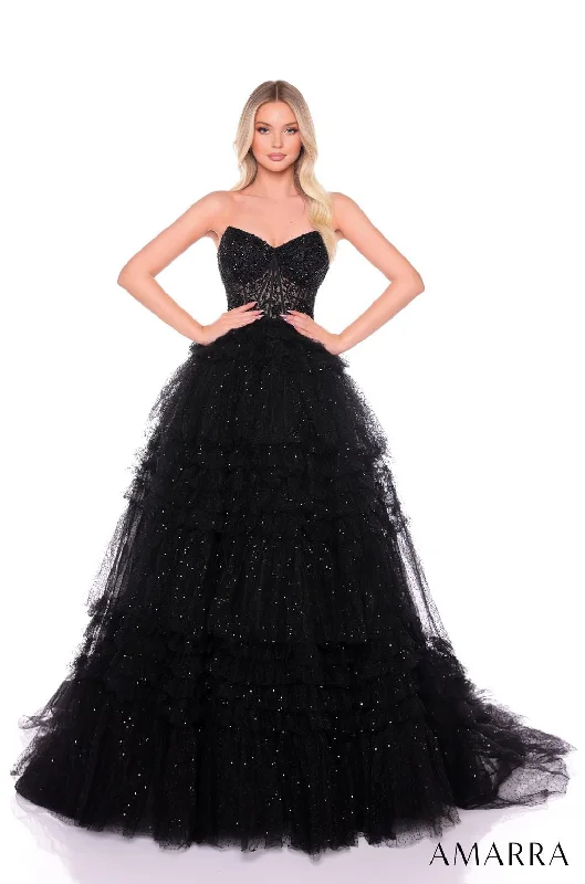 Fancy Beaded Gown Amarra 88099 Long Formal Beaded A Line Prom Dress