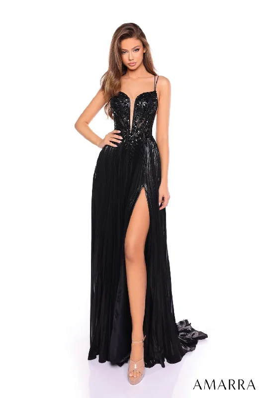 Sophisticated Gown Amarra 88113 Pleated Long Formal Metallic Prom Dress