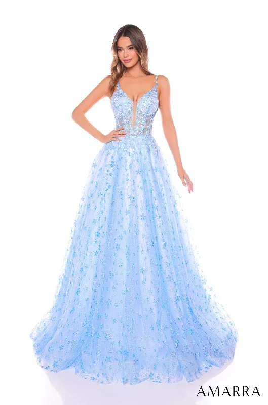 Timeless Satin Dress Amarra 88119 Long A Line Formal Glitter Prom Dress