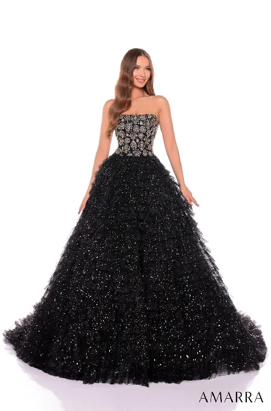 Bold Red Dress Amarra 88129 Long Beaded A Line Tiered Formal Prom Dress