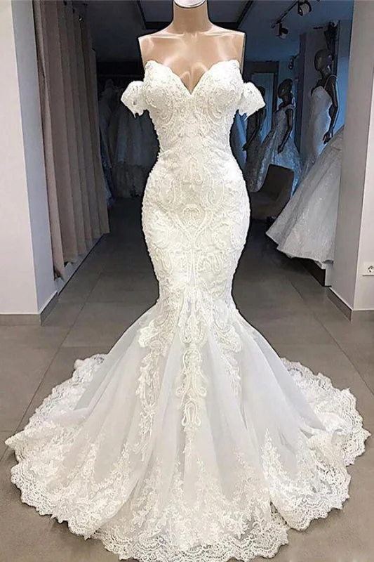 Metallic Formal Dress Amazing Sweetheart Appliqued Mermaid Wedding Dress