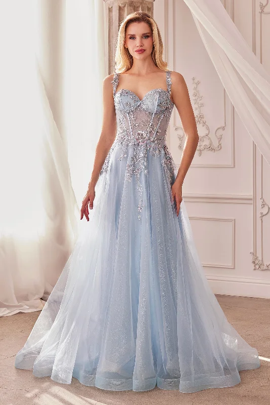 Chic Satin Dress Andrea & Leo A1258 Floral Beaded Long Formal Prom Dress