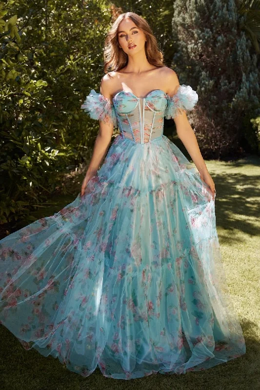 Floral Embroidery Dress Andrea & Leo A1285 Floral Print Long Formal Prom Pleated Dress Floral Embroidery Dress Andrea & Leo A1285 Floral Print Long Formal Prom Pleated Dress