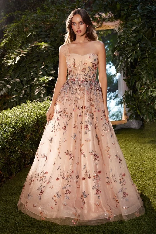 Off-White Gown Andrea & Leo A1289 Floral A Line Long Formal Prom Dress