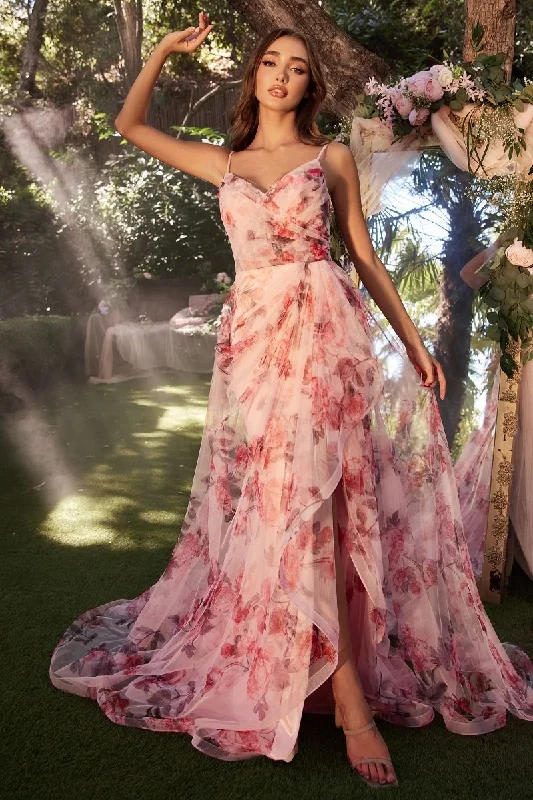 Tulle Skirt Dress Andrea & Leo A1290 Pleated Floral Print Long Formal Prom Dress