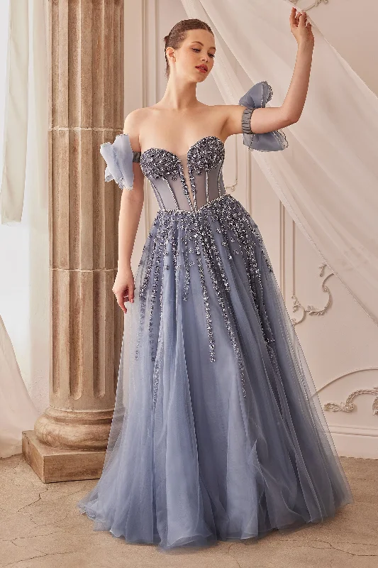 Elegant Tulle Gown Andrea & Leo A1338 Detachable Sleeve Formal Prom Long Dress
