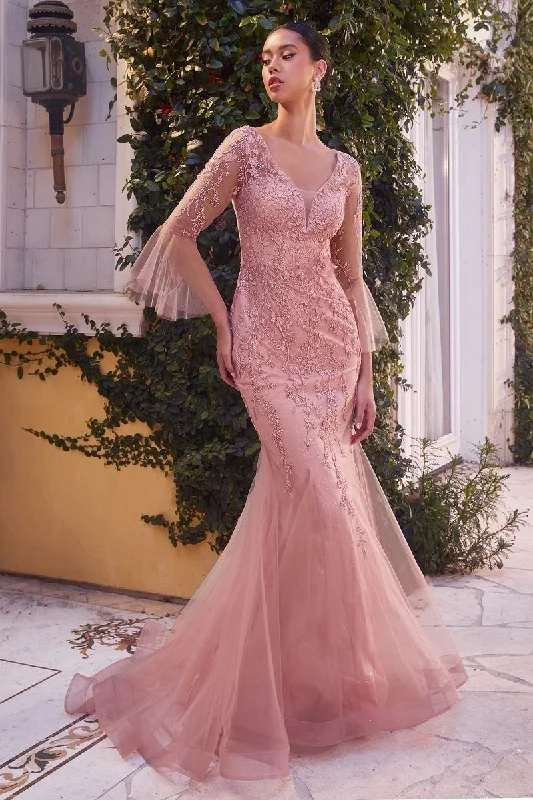 Side Slit Gown Andrea & Leo A1342 Long Beaded Mermaid Formal Prom Dress