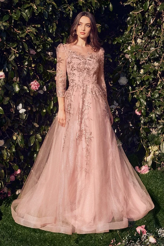 Structured Evening Gown Andrea & Leo A1352 Long Formal Glitter A Line Prom Dress