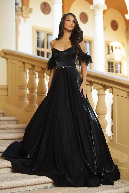 Polka Dot Gown Ava Presley 28570 Feather Formal Prom Long Gown
