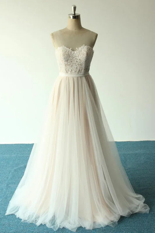 Vintage Lace Dress Awesome Illusion Lace Tulle A-line Wedding Dress