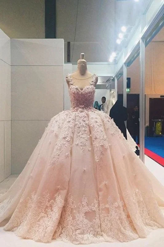 Stunning Silk Gown Ball Gown Sleeveless Lace Appliqued Tulle Prom Dresses Quinceanera Wedding Dress Stunning Silk Gown Ball Gown Sleeveless Lace Appliqued Tulle Prom Dresses Quinceanera Wedding Dress