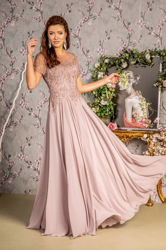 Midnight Blue Gown Beaded A Line Long Mother of the Bride Dress