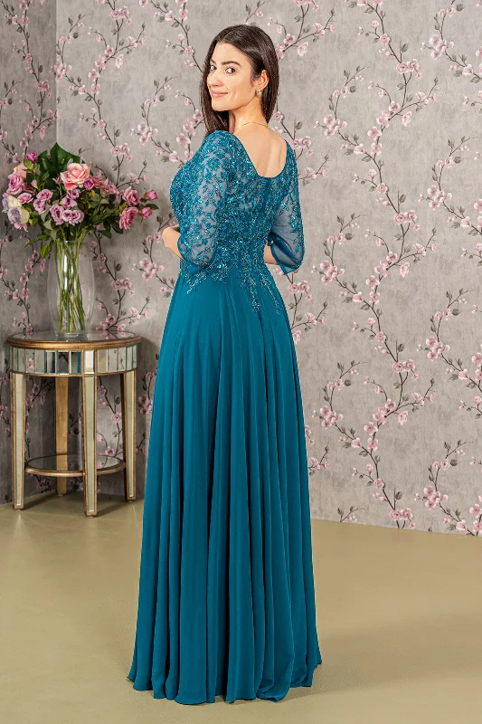 Royal Inspired Gown Beaded Long Formal Mother of the Bride Dress
