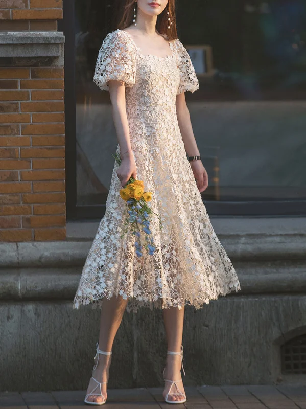 Royal Inspired Gown Beige Tulle Lace Short Prom Dress, Beige Homecoming Dress