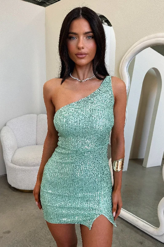 Subtle Shine Dress Bethany Mini Dress - Sage Sequin