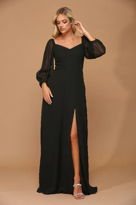 Silk Ball Gown Black L Long Sleeve Formal Chiffon Dress Sale