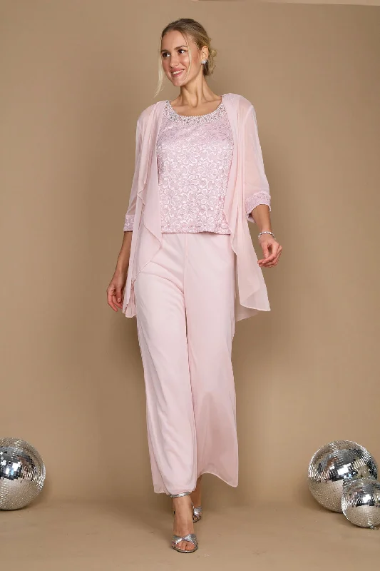 Ruched Satin Dress Blush 8P R&M Richards 5008P Petite Lace Pant Suit Formal Sale