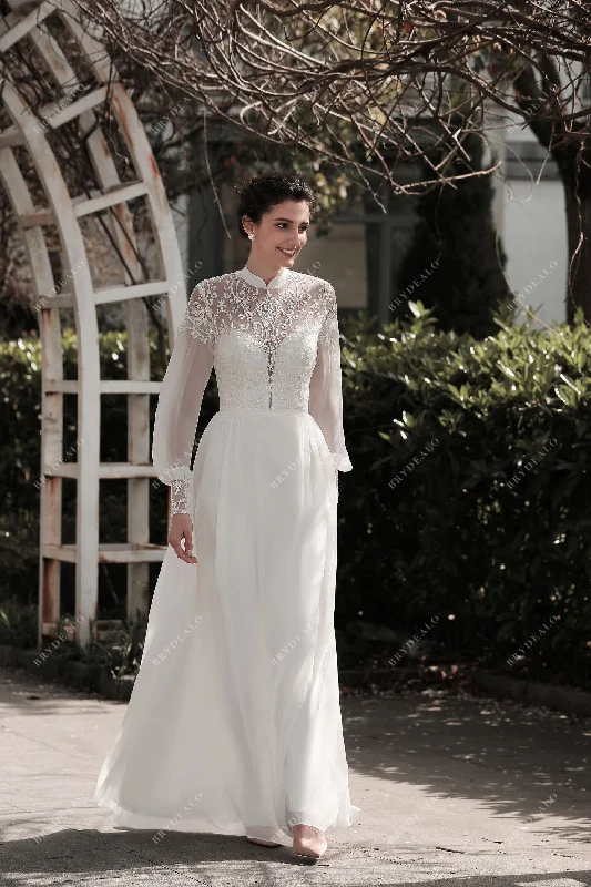 Striking Red Gown Bohemian Sleeved Lace A-line Wedding Dress