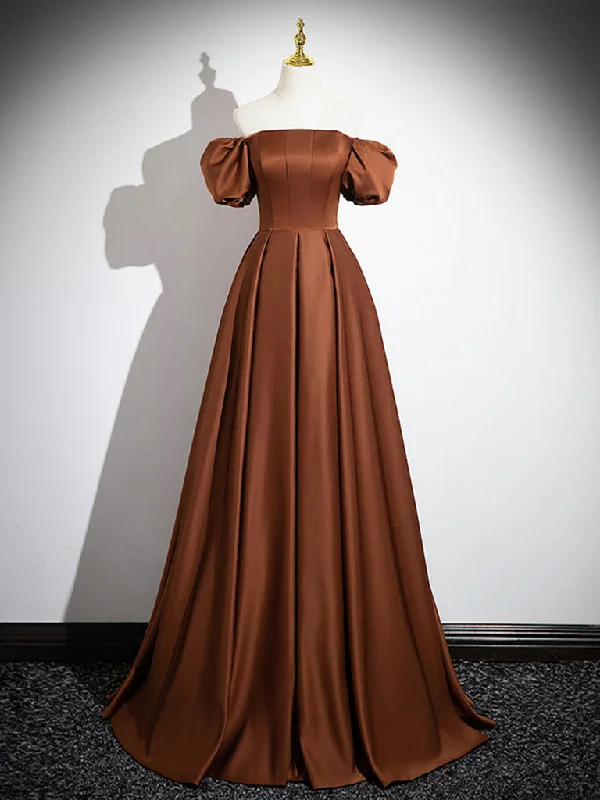 Show-Stopping Evening Gown Brown A-Line Satin Long Prom Dress, Brown Long Formal Dress Show-Stopping Evening Gown Brown A-Line Satin Long Prom Dress, Brown Long Formal Dress