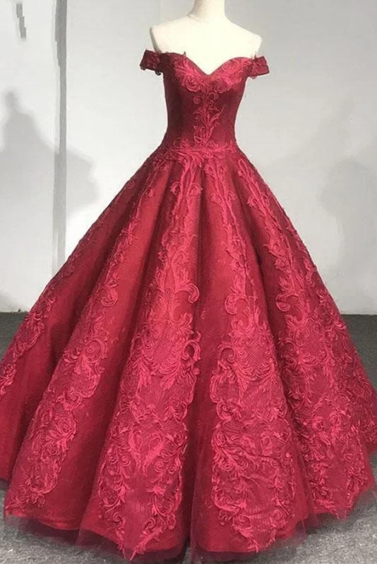 Rhinestone Embellished Dress Burgundy Off the Shoulder Puffy Prom Lace Wedding Dresses Quinceanera Dress Rhinestone Embellished Dress Burgundy Off the Shoulder Puffy Prom Lace Wedding Dresses Quinceanera Dress