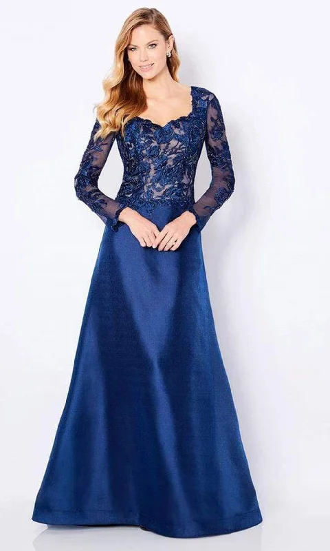 Midnight Blue Gown Cameron Blake - 221683 Embroidered Lace Bodice A-Line Gown