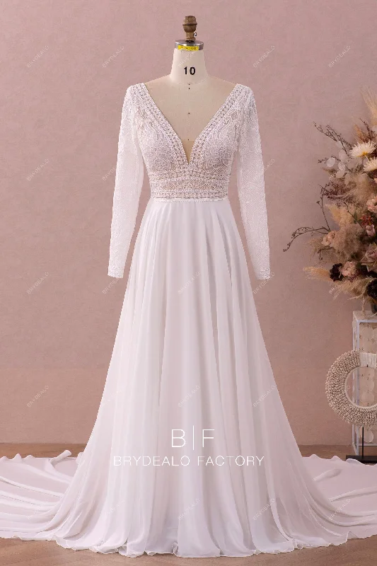 Fancy Evening Dress Casual Bohemian Wedding Dress with Long Sleeves
