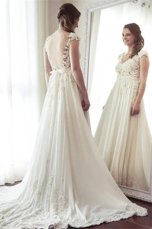 Fashionable Formal Dress Charming Long Ivory Chiffon V-neck Elegant Beach Wedding Dress Fashionable Formal Dress Charming Long Ivory Chiffon V-neck Elegant Beach Wedding Dress