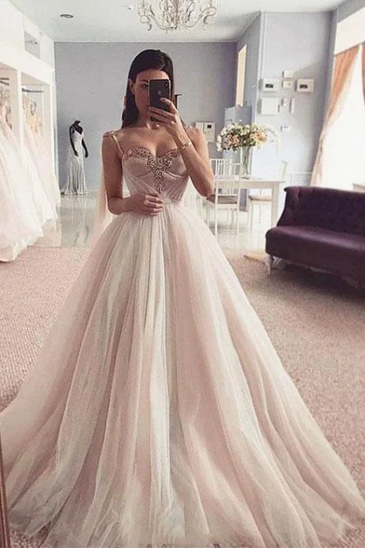 Luxury Satin Gown Charming Spaghetti Straps Sweetheart Tulle Prom Dress with Beading Wedding Dresses Luxury Satin Gown Charming Spaghetti Straps Sweetheart Tulle Prom Dress with Beading Wedding Dresses