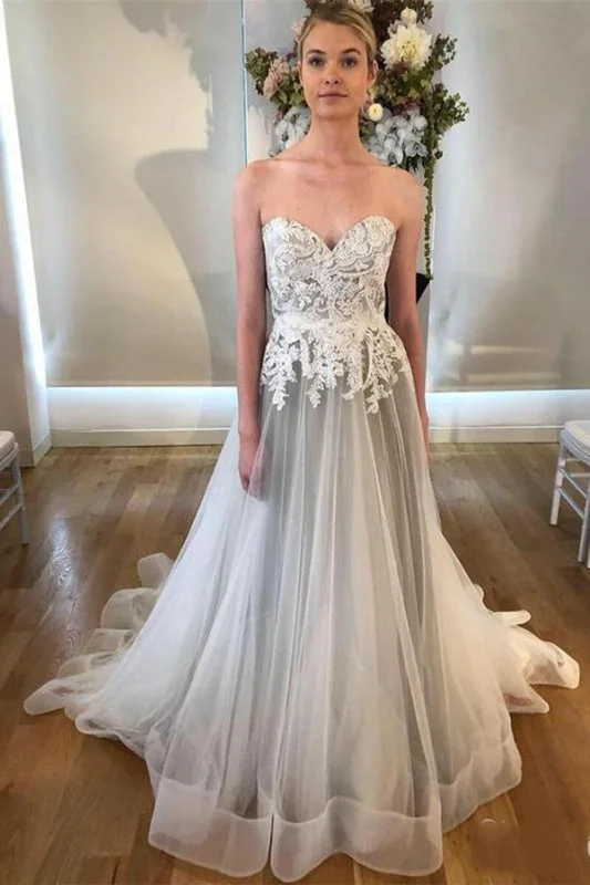 Draped Satin Gown Cheap Sweetheart Neck A Line Silver Grey Long Appliqued Wedding Dress Draped Satin Gown Cheap Sweetheart Neck A Line Silver Grey Long Appliqued Wedding Dress