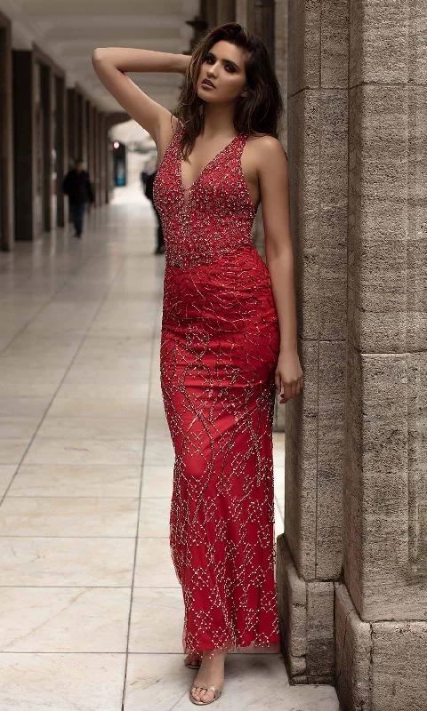 Off-White Gown Chic and Holland - AN1433 Sleeveless Beaded Strappy Back Simple Prom Dress Off-White Gown Chic and Holland - AN1433 Sleeveless Beaded Strappy Back Simple Prom Dress