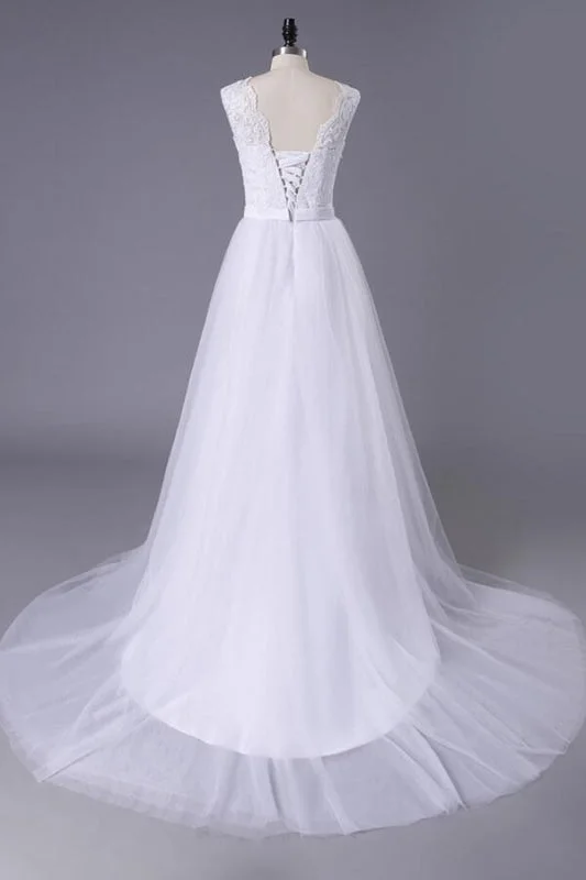 Sheer Panel Dress Chic Illusion Lace Tulle A-line Wedding Dress