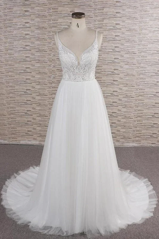 Cinderella Style Dress Chic Spaghetti Strap Appliques Tulle Wedding Dress