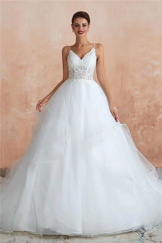 Polka Dot Gown Glorious Appliques Tulle A-line Wedding Dress