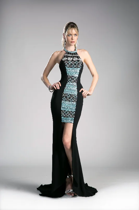 Full Skirt Dress Cinderella Divine 5040 High Low Fitted Formal Beaded Prom Dress