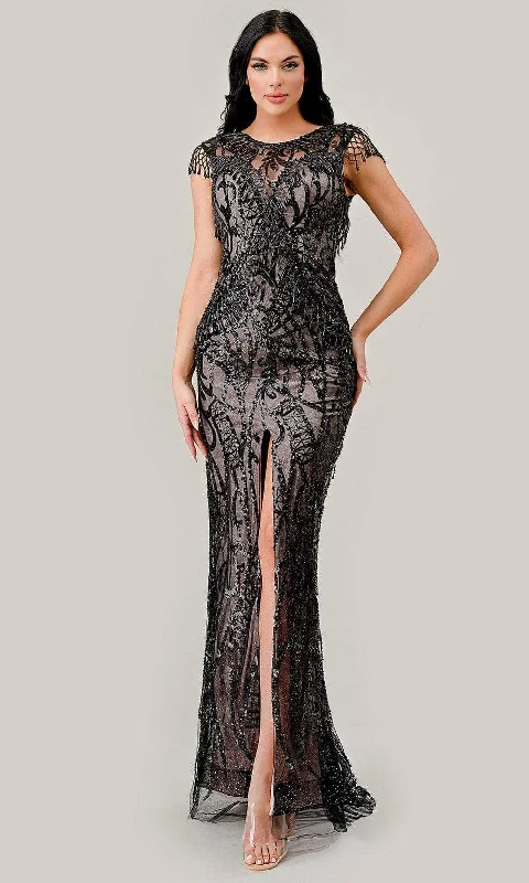 Beautiful Floor-Length Dress Cinderella Divine CC4007 - Sequin Embellished Dress with Cap Sleeves Prom Dress
