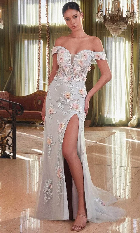 Garden Party Gown Cinderella Divine CD005 - Off-Shoulder with 3D Floral Corset Bodice Prom Dress Garden Party Gown Cinderella Divine CD005 - Off-Shoulder with 3D Floral Corset Bodice Prom Dress